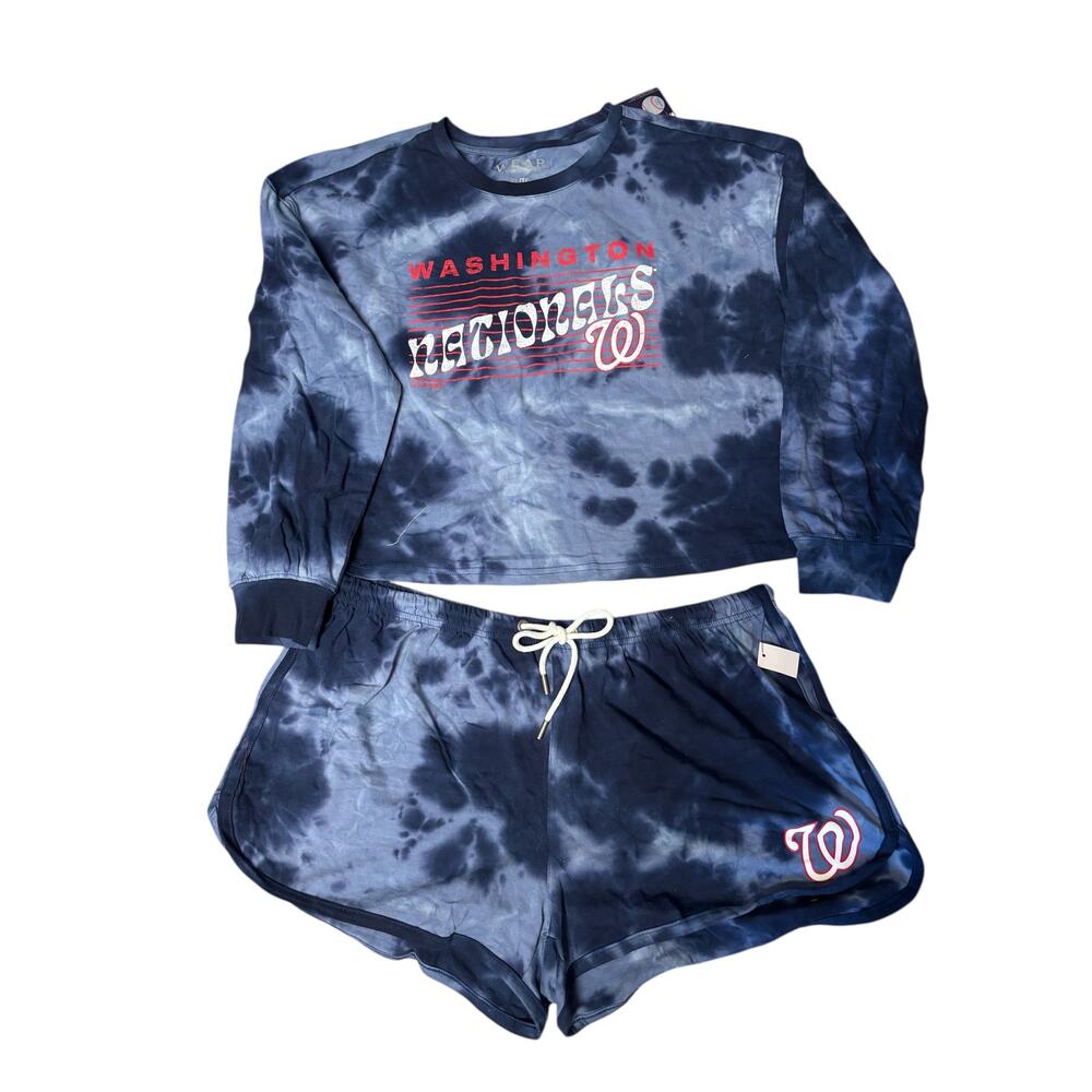Washington Nationals Tie-Dye Lounge Set Cropped Long Sleeve  & Shorts XL NWT